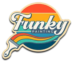 Funky Painting logo featuring vibrant retro colors and a paintbrush, representing professional painting services in Boise and the Treasure Valley area.