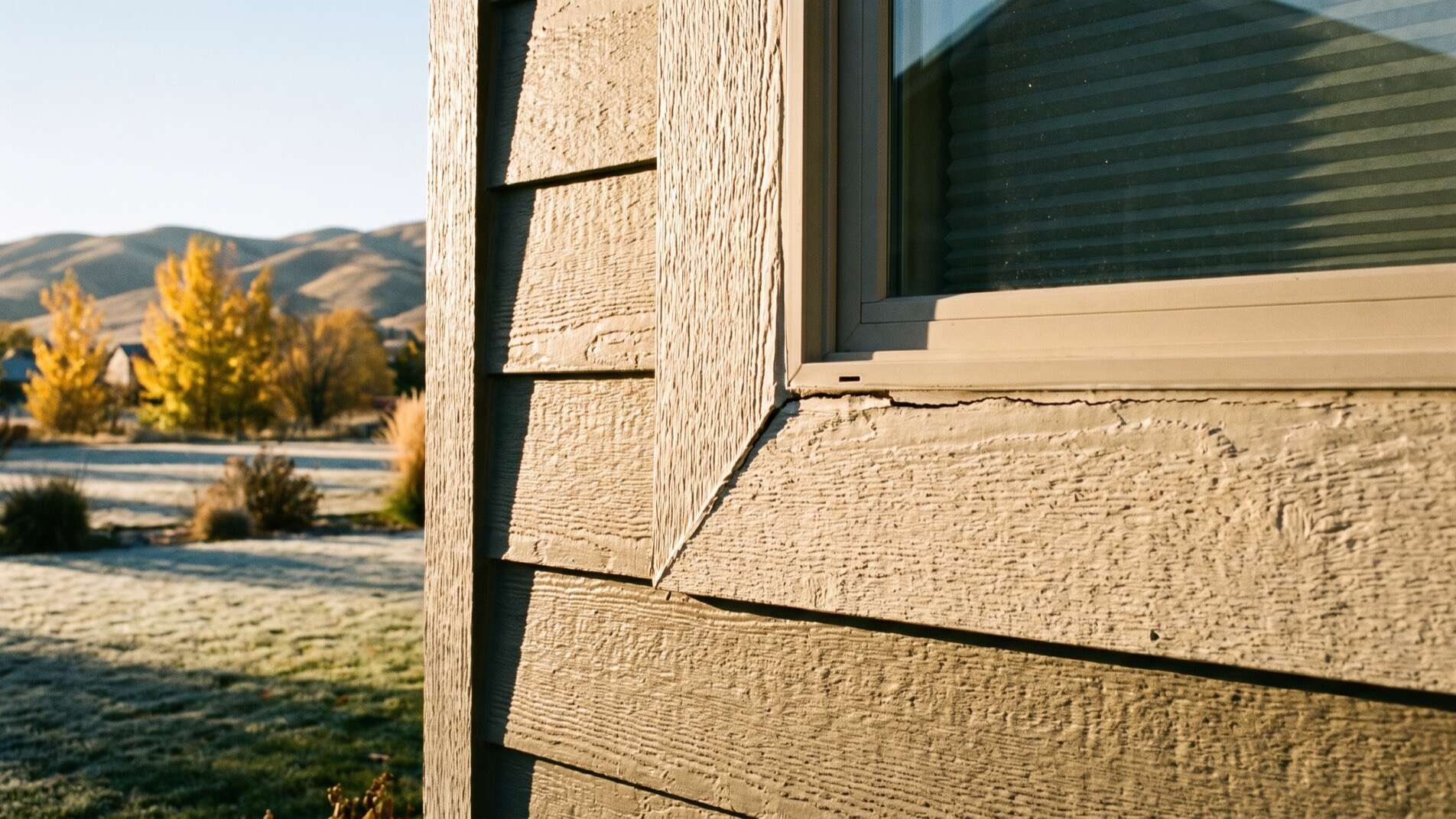 Split caulk line and weathered trim on an Eagle, Idaho home before winter