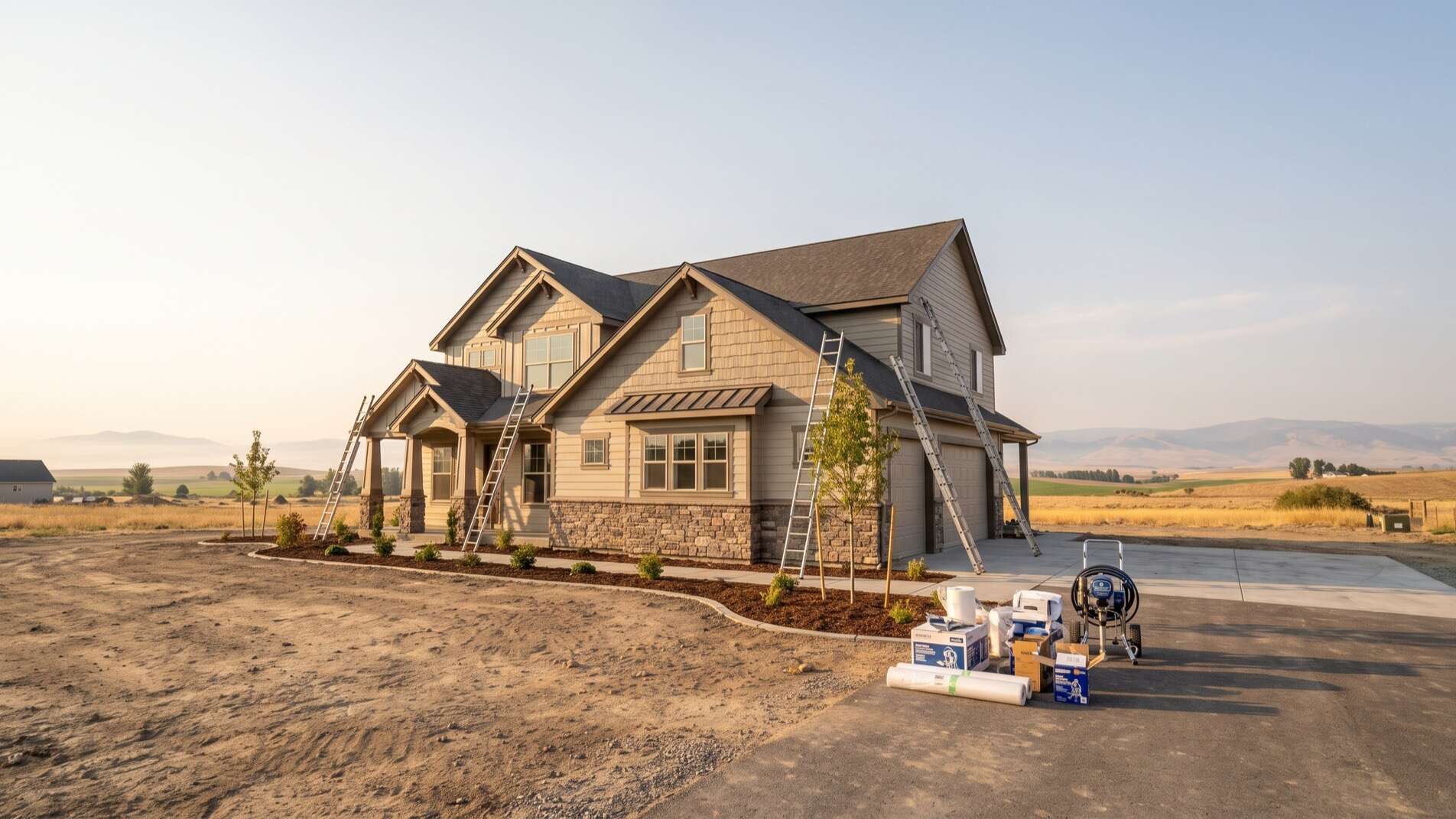 Newer Middleton, Idaho home set up for a fall exterior repaint